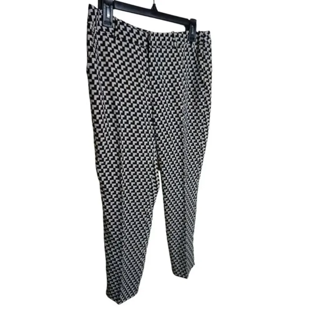 Joie Women's Rosmira Caviar Sz 8 Black & White Straight Leg Geometric Dress Pant